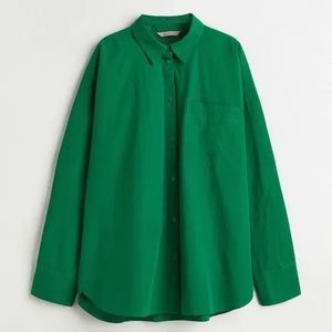 Green Poplin Long-Sleeve Button Up Shirt